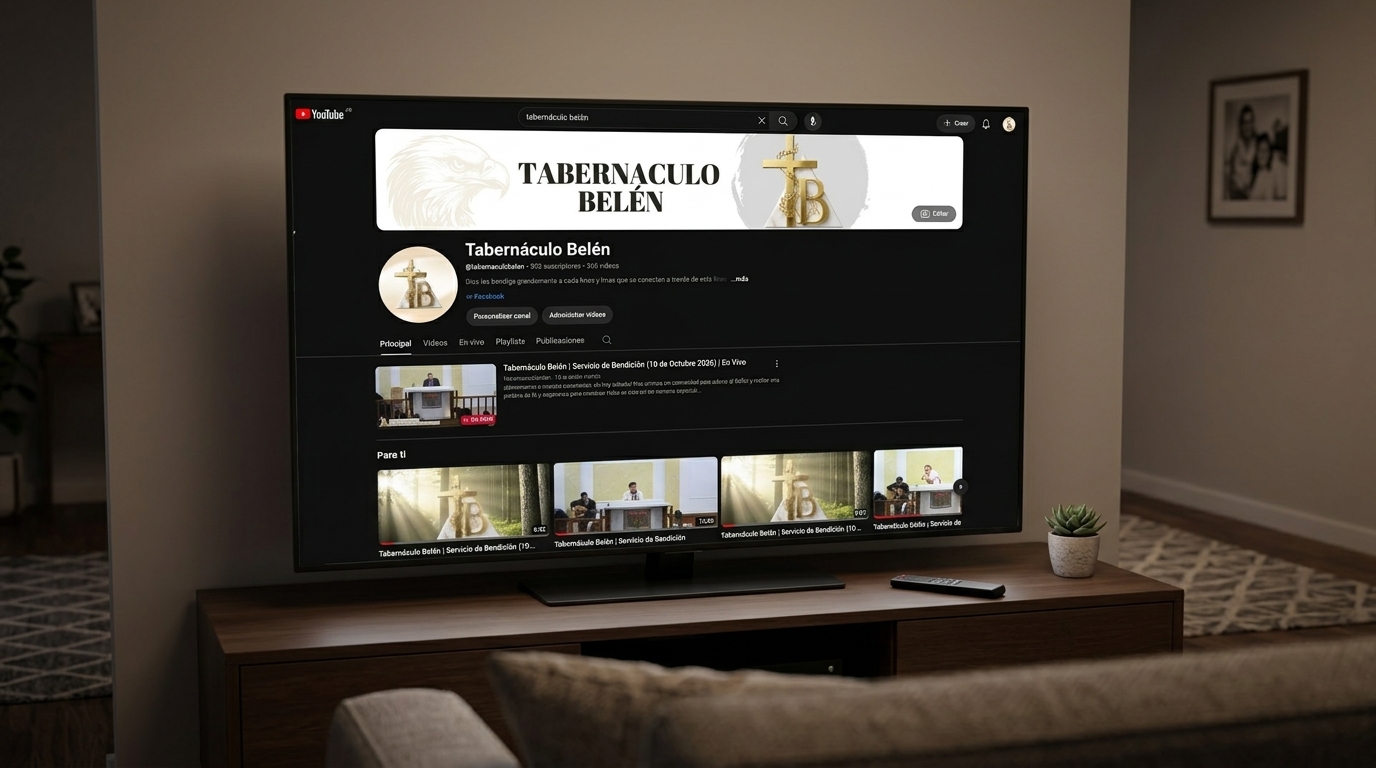 Pantalla con el canal de YouTube del Tabernáculo Belén